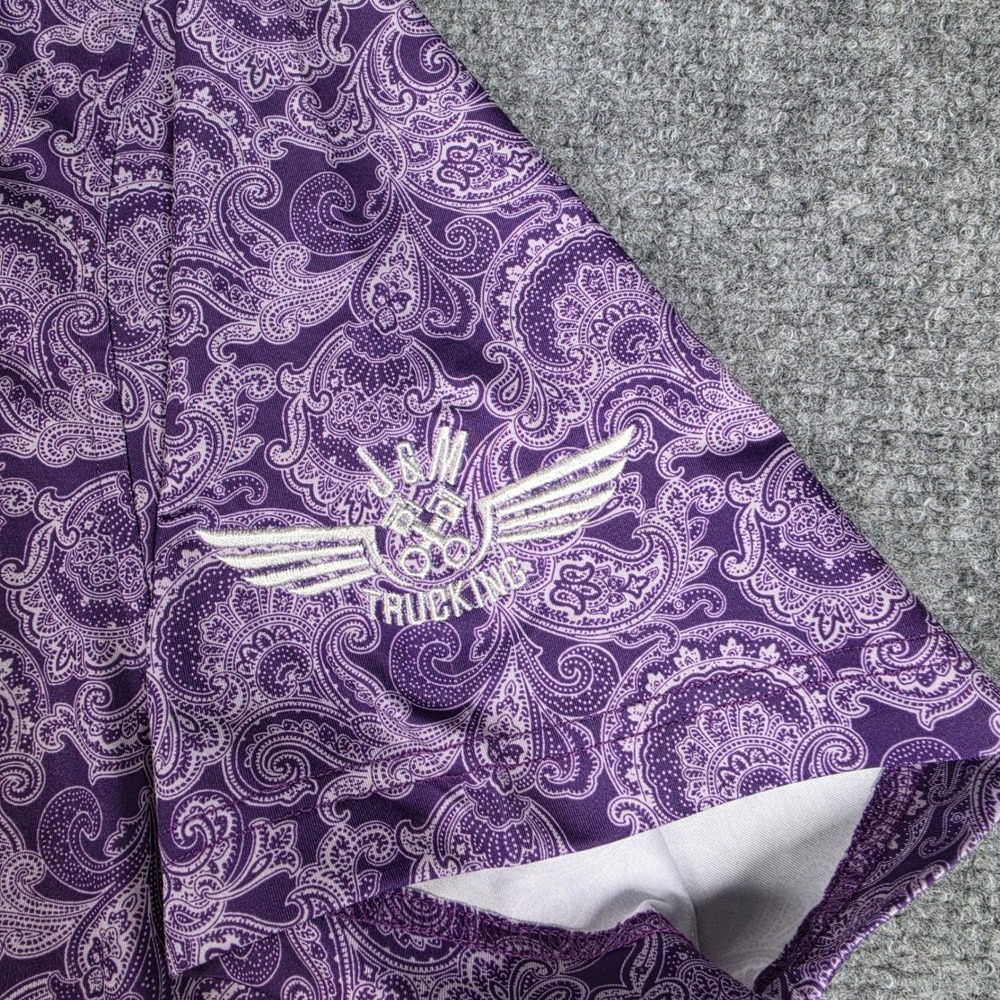 Donald Ross Polo Shirt Mens L Purple Paisley Short Sleeve Performance w/Logos - Picture 7 of 9